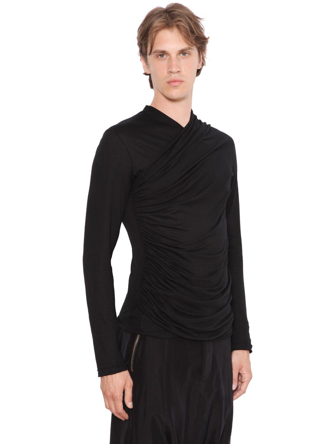 Balmain Cotton Drape Long Sleeve T-shirt in Black for Men - Lyst