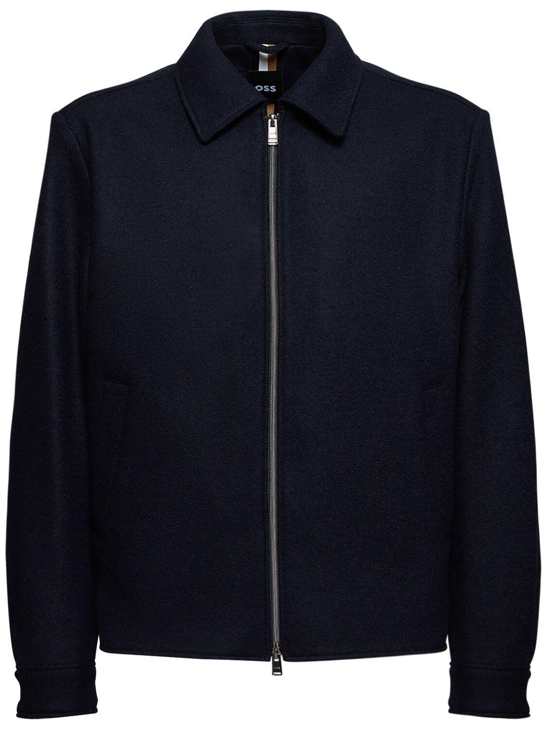 BOSS Hanry Wool Zip-up Casual Jacket in Blue for Men | Lyst