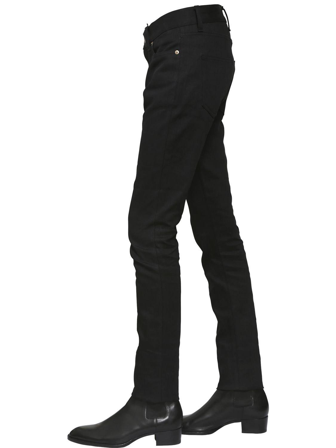 Saint Laurent Cotton 15cm D02 Low Rise Skinny Denim Jeans in Black 
