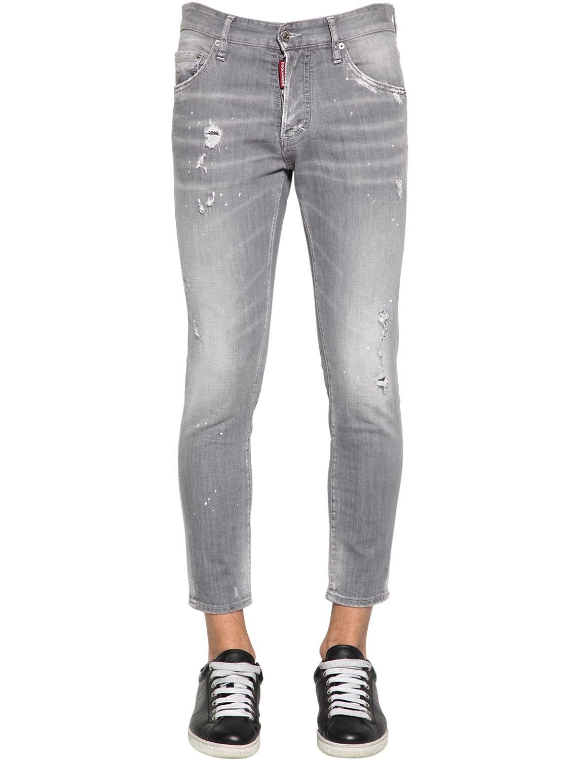 DSquared² 15cm Skinny Dan Cotton Denim Jeans in Light Grey (Gray) for