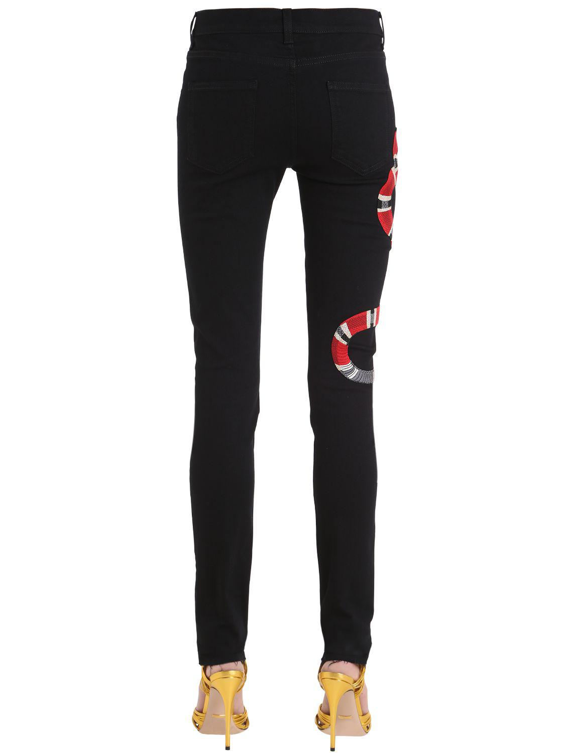 Gucci Snake Embroidered Jeans in Black | Lyst