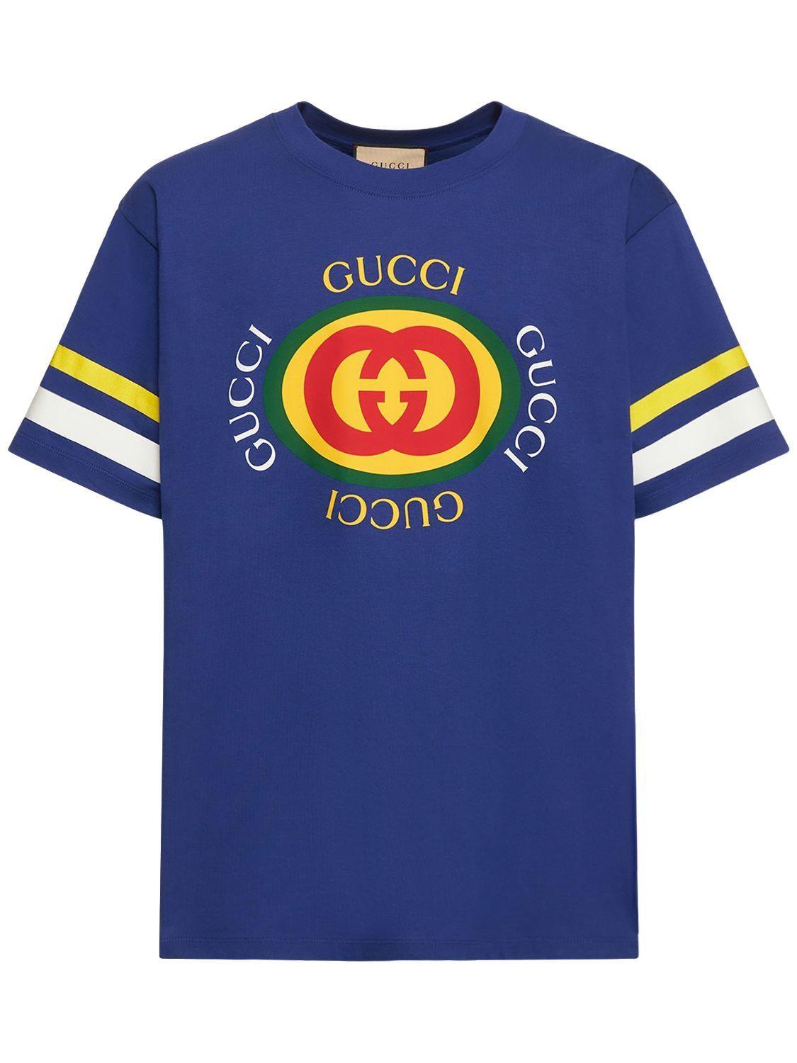 Gucci Logo Cotton Over T-shirt in Blue for Men | Lyst