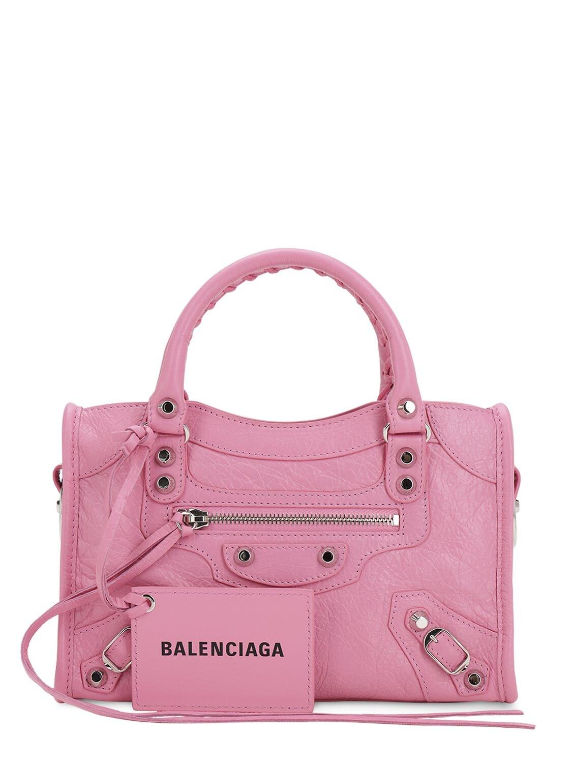 Vædde analogi Intensiv Balenciaga Mini City Leather Strap Logo Bag in Pink | Lyst