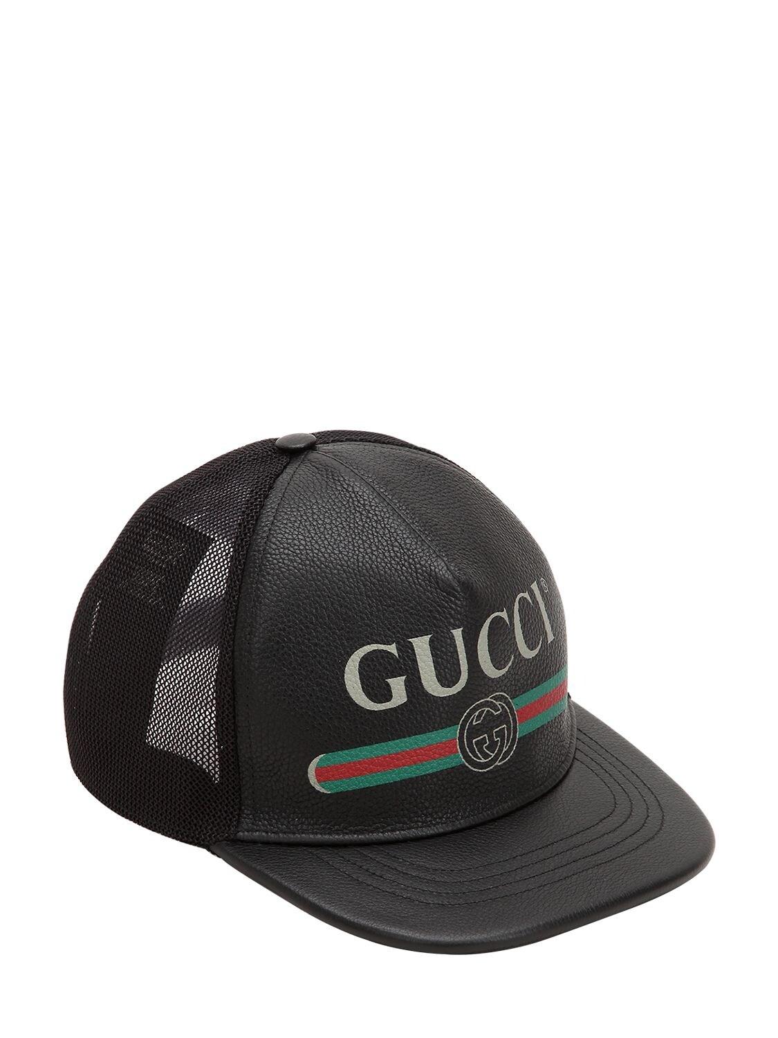 Gucci Fake Logo Leather Cap in White Black Pink (Black) for Men - Lyst
