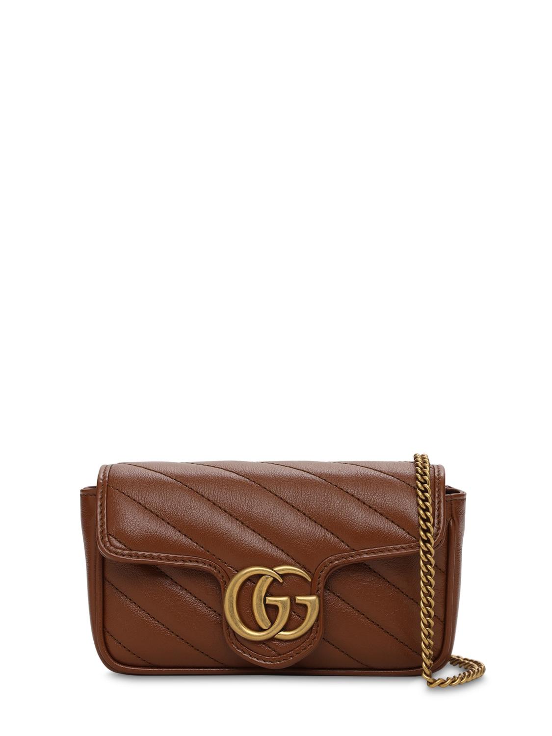 Gucci Super Mini Gg Marmont Leather Bag in Brown | Lyst