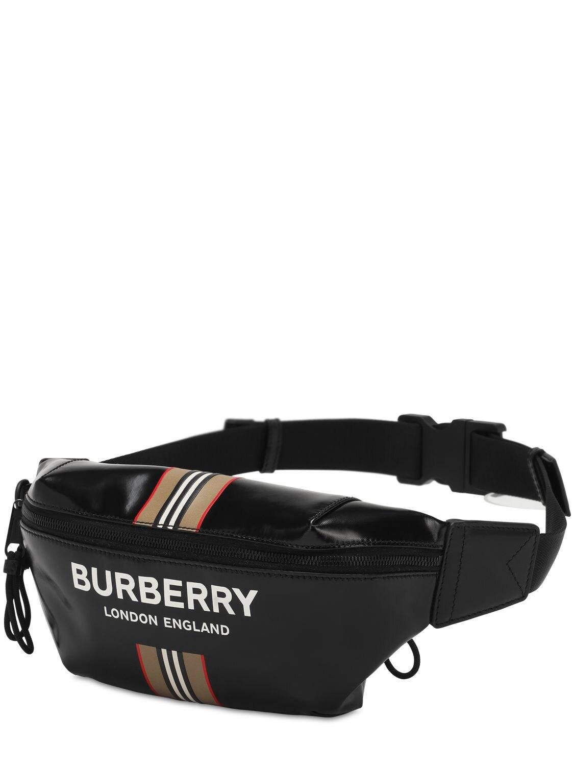 Burberry Sonny Icon Stripe Coated Canvas Belt Bag in Black for Men | Lyst