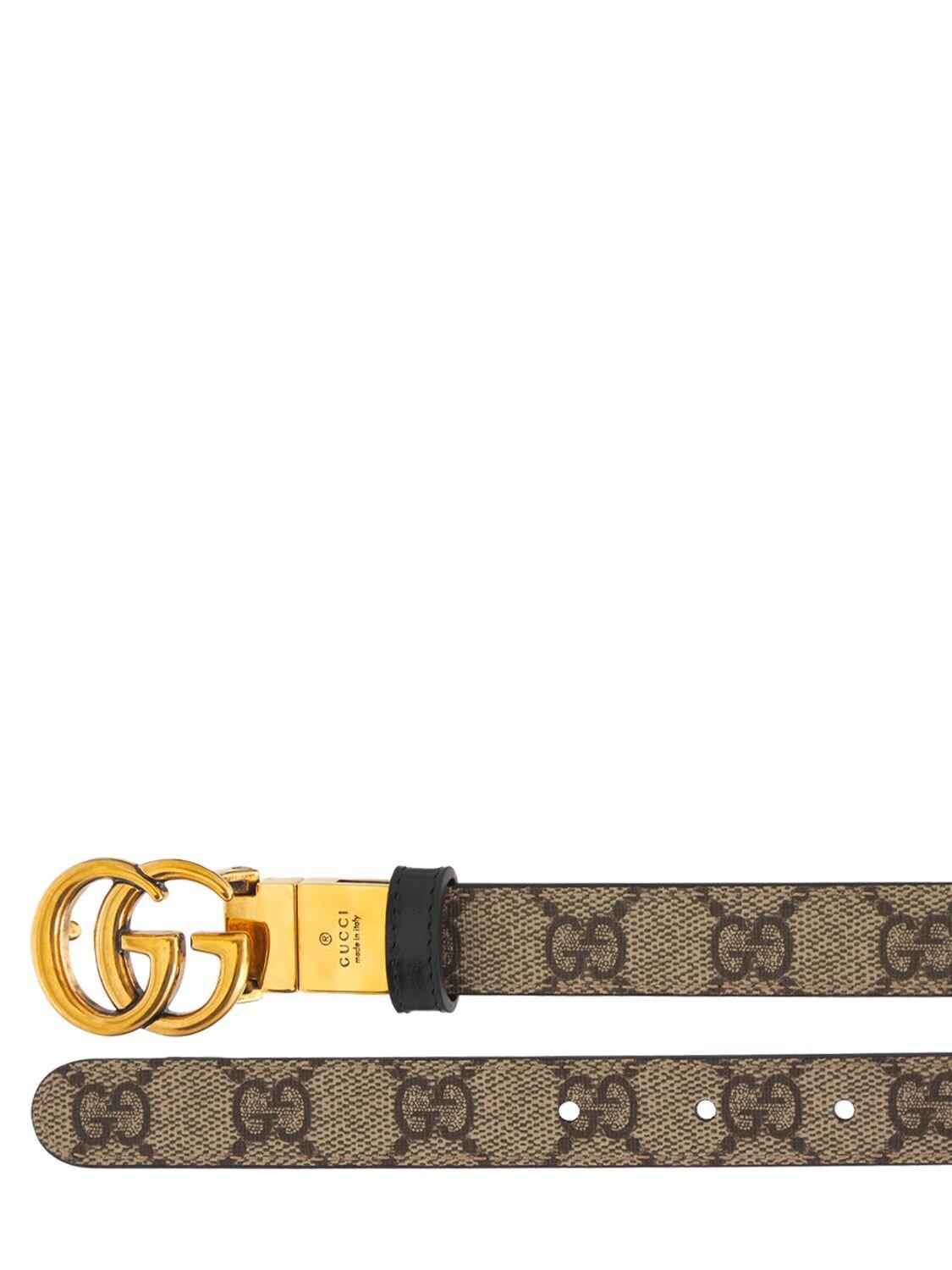 Gucci Canvas Gg Marmont Reversible Thin Leather Belt in Natural - Lyst