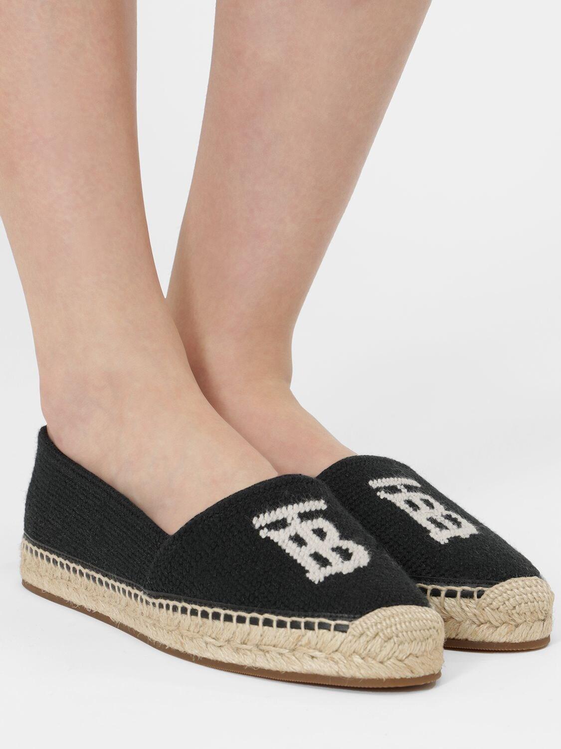 Burberry Monogram Motif Cotton And Leather Espadrilles in Black/White  (Black) | Lyst