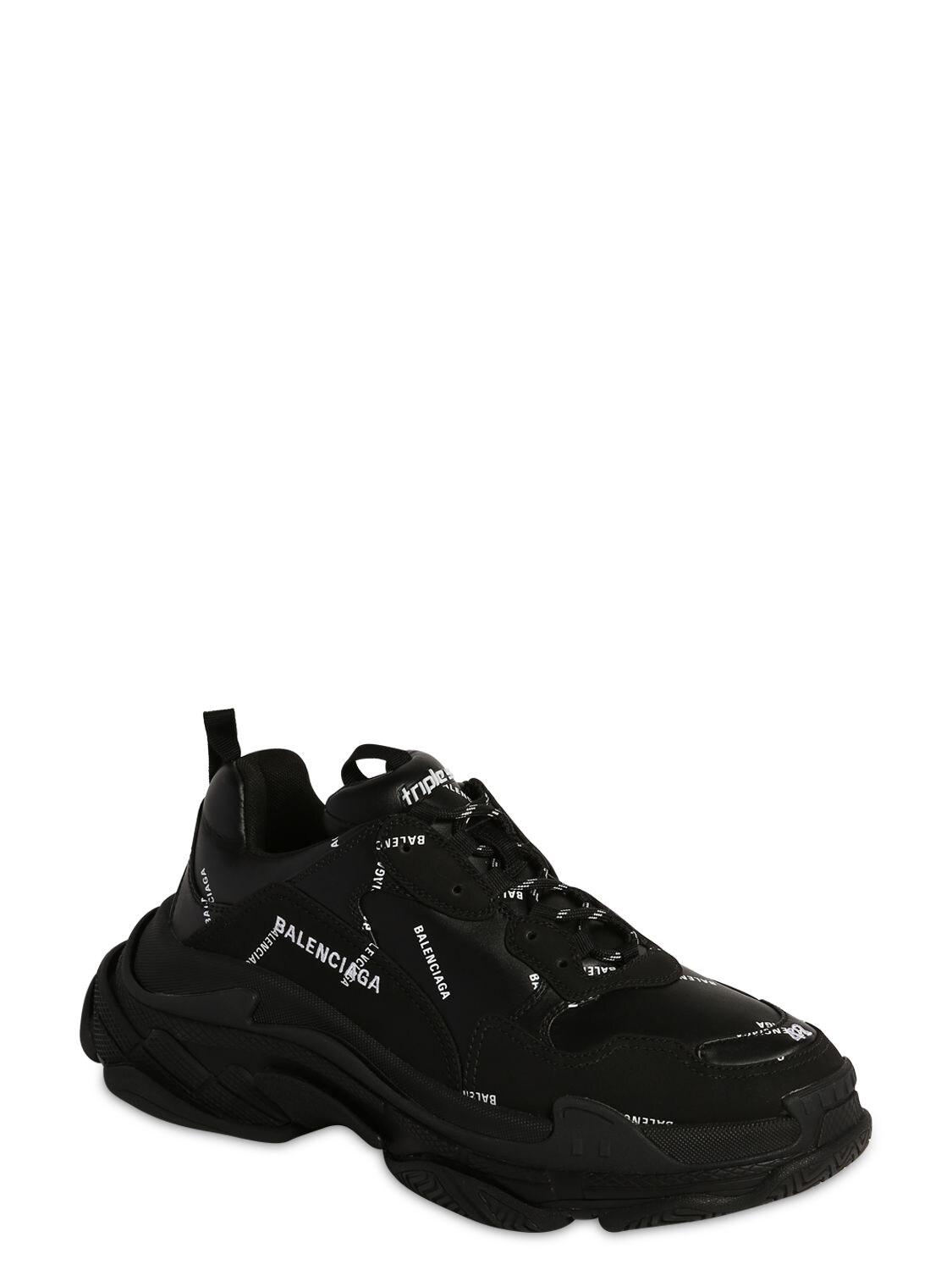 Balenciaga Triple S Faux Leather \u0026 Mesh Sneakers in Black for Men - Lyst