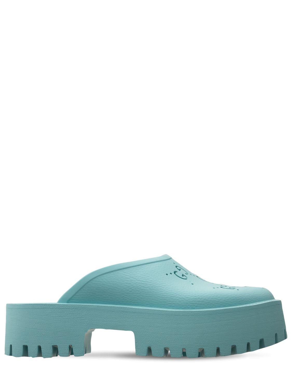 Gucci 55mm Elea Perforated G Platform Sandals in Blue | Lyst