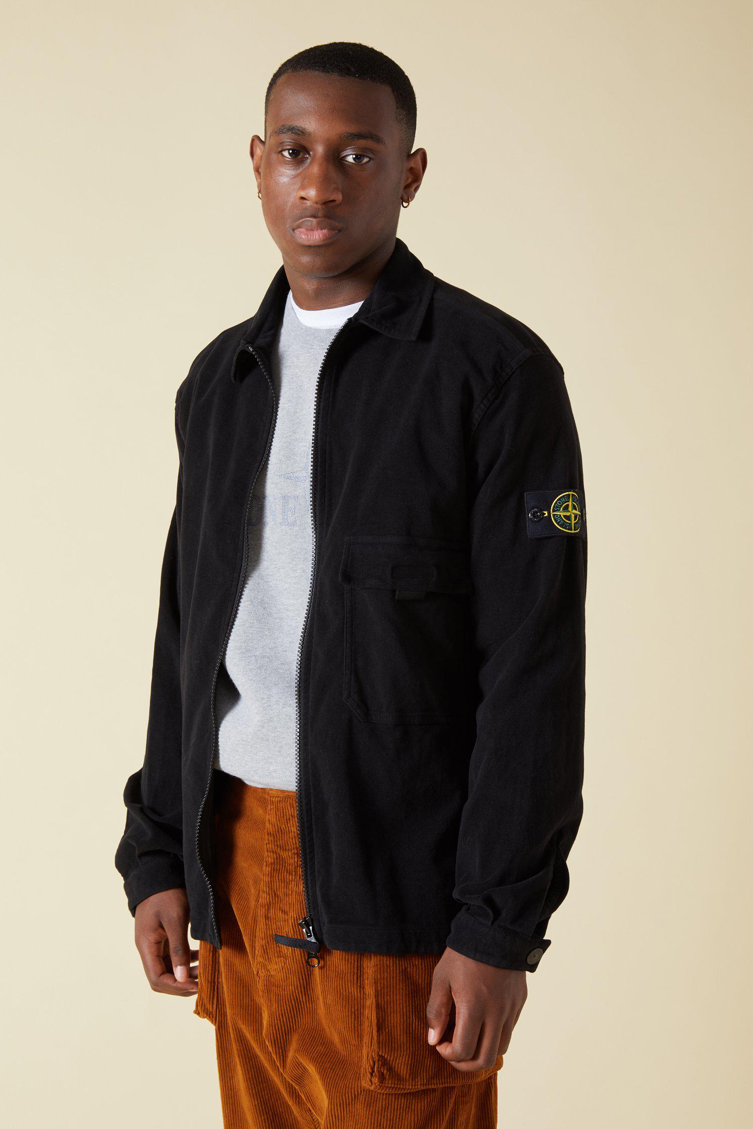 Stone Island 11502 Stretch Cotton Moleskin Overshirt in Black for Men - Lyst