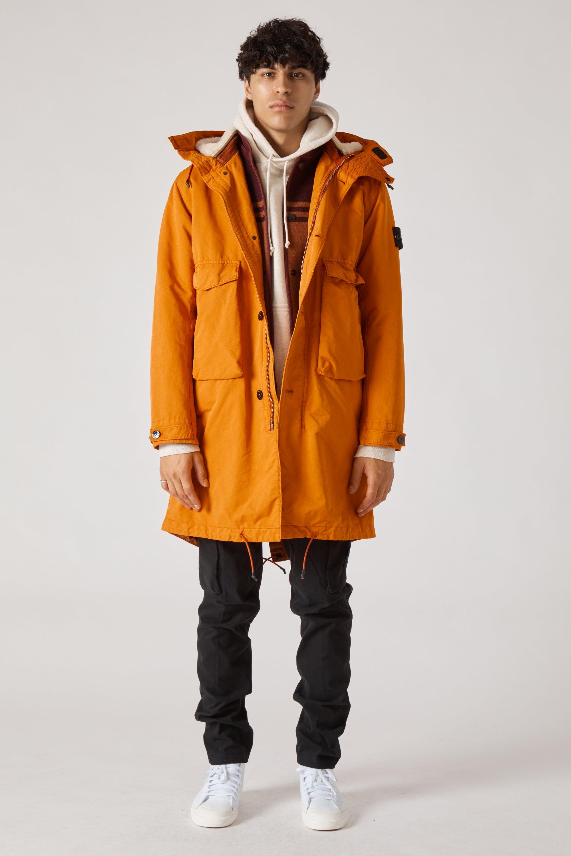 orange lined parka