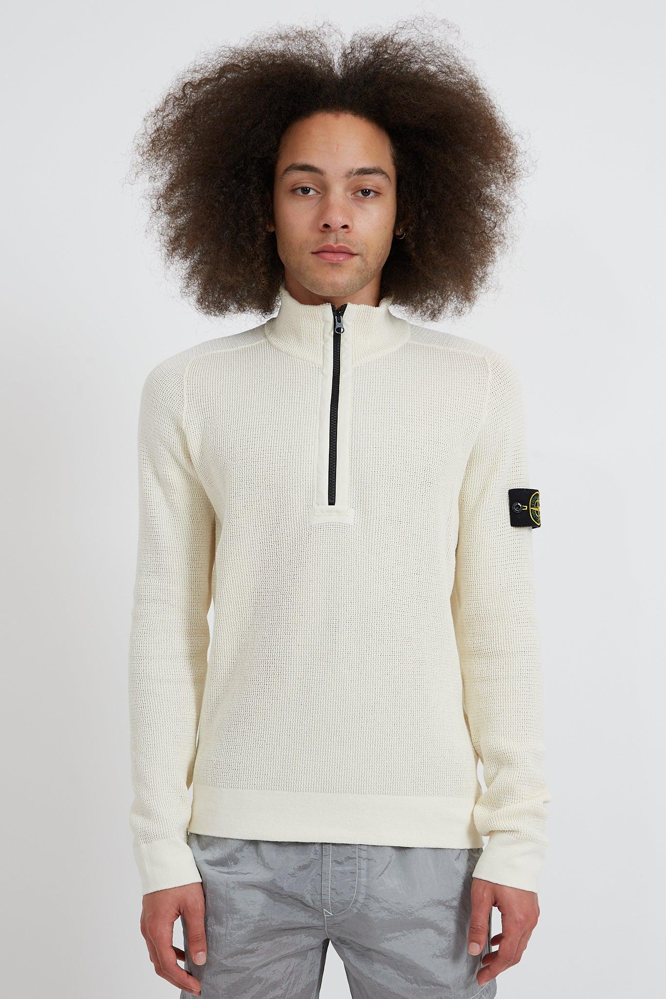 Stone Island 519b9 Light Raw Cotton Half Zip Knit in Natural for Men | Lyst