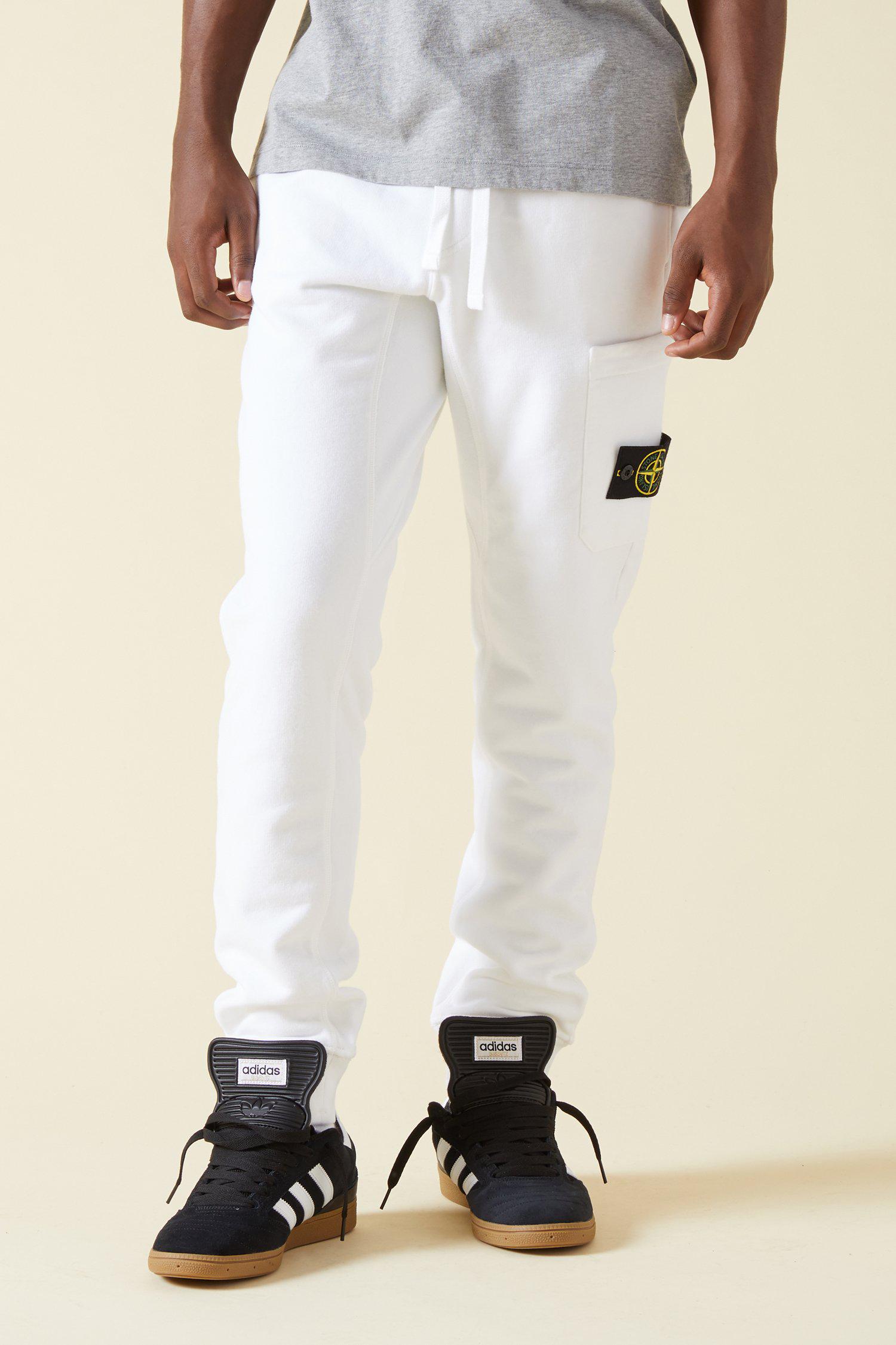 Stone Island 60320 Brushed Cotton Fleece Sweatpants in White for Men - Lyst
