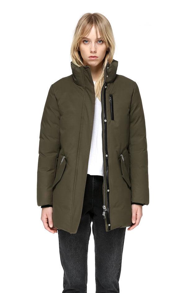 Mackage Mid Length Winter Down Coat With Fur And Removable Bib in Army ...