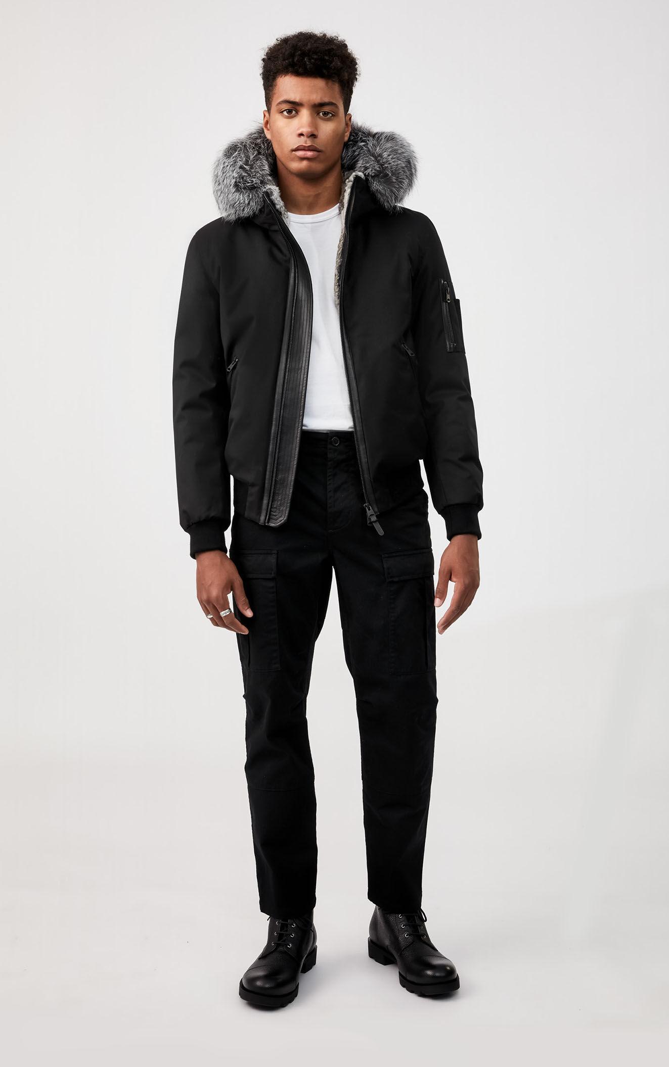 Mackage Fulton Furlined Bomber Jacket With Silverfox Fur Trim In Black
