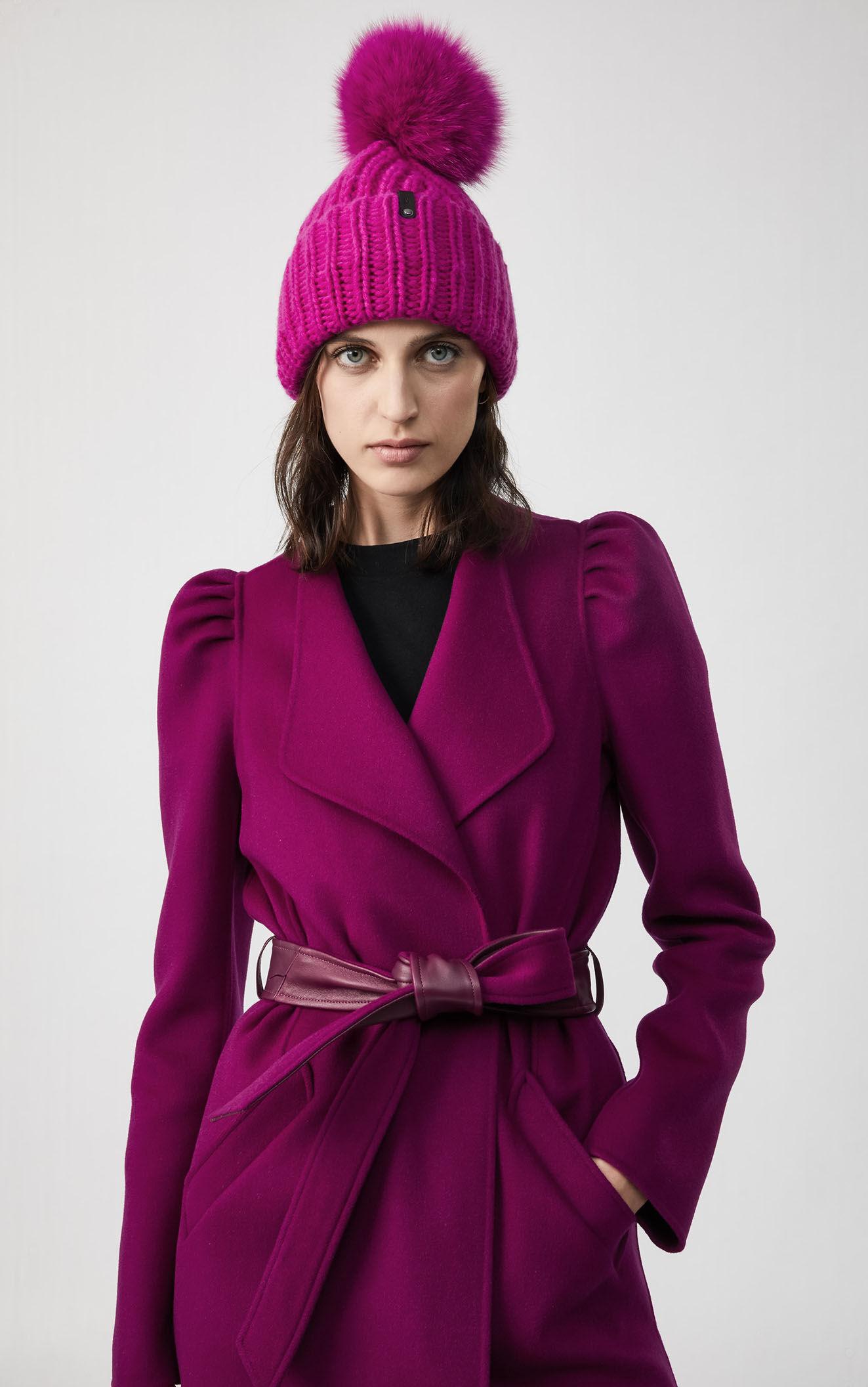 Mackage Doris Classic Knit Hat With Removable Fur Pompom In Magenta ...