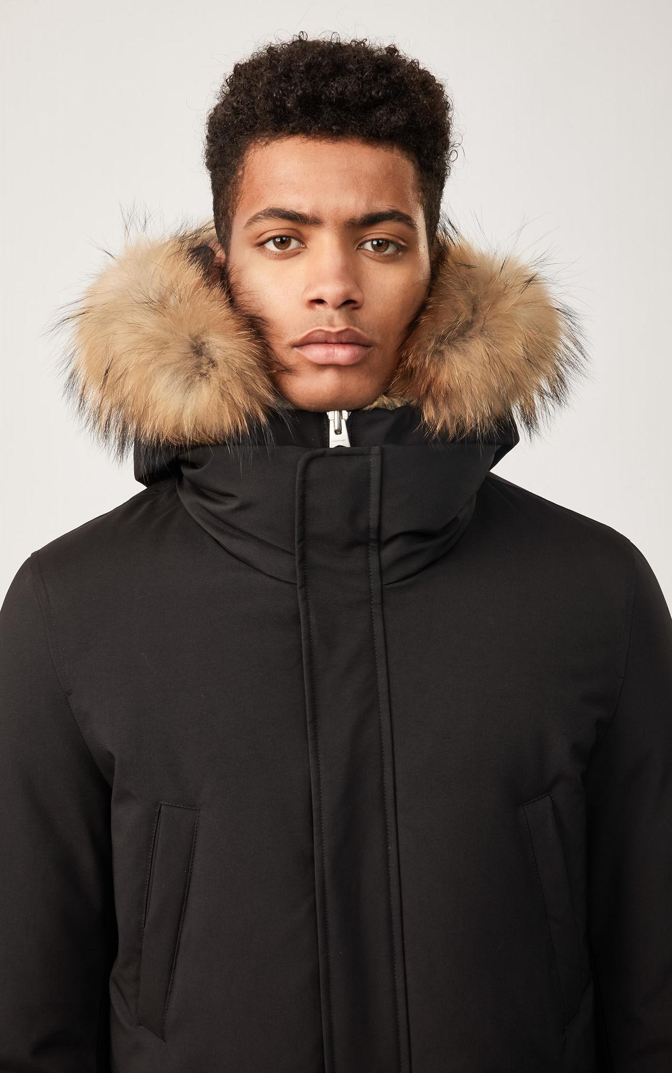 Mackage Edward Down Coat With Removable Hooded Bib & Fur Trim In Black ...