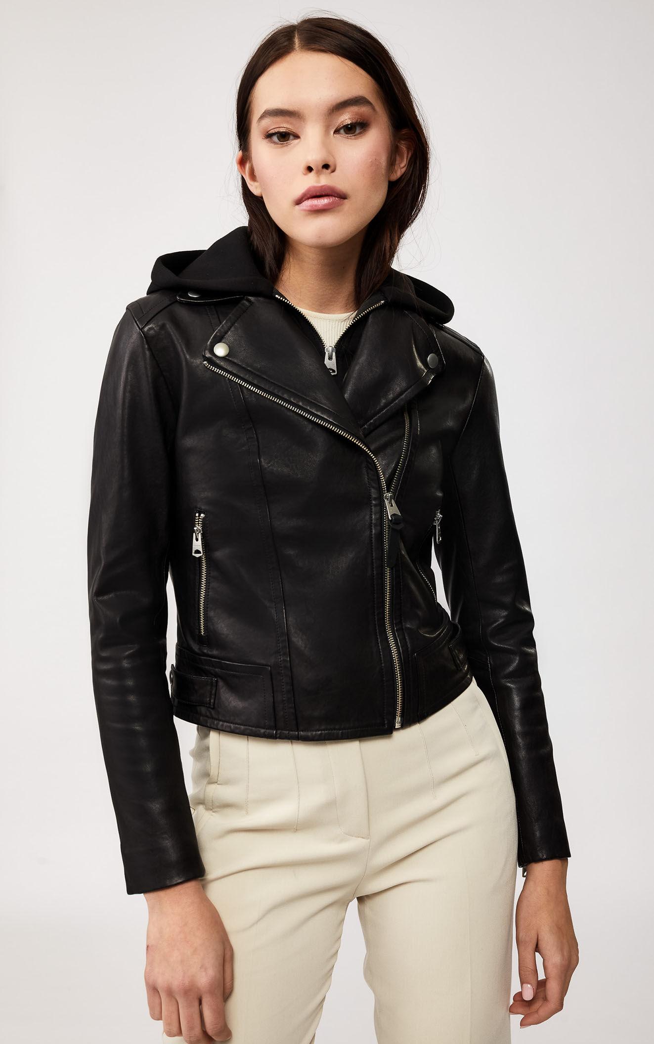 Mackage Leather Yoana Yoana Moto Jacket With Removable Hood In Black ...