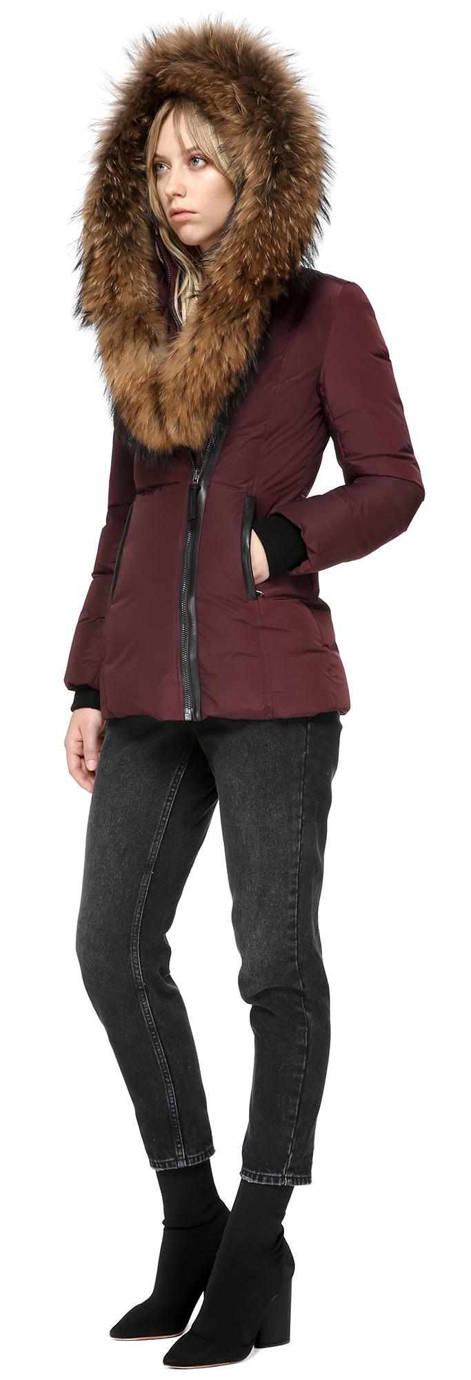 adali fitted winter down coat with hood and fur trim