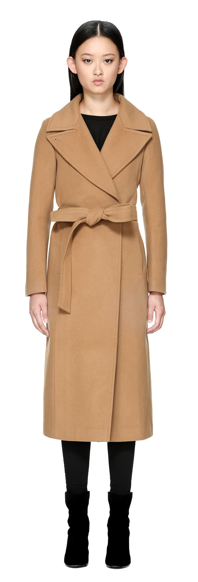 Mackage Babie Maxi Length Belted Flat Wool Coat In Camel ...