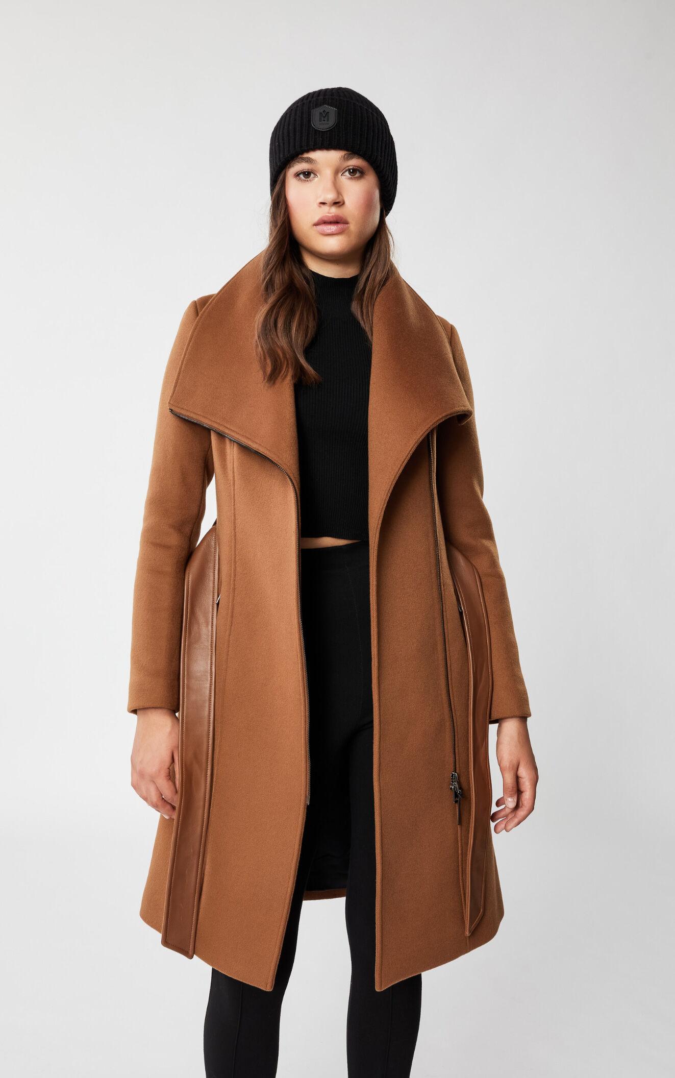 Mackage Nori Wool Coat With Leather Sash Belt In Camel - Women in Brown ...