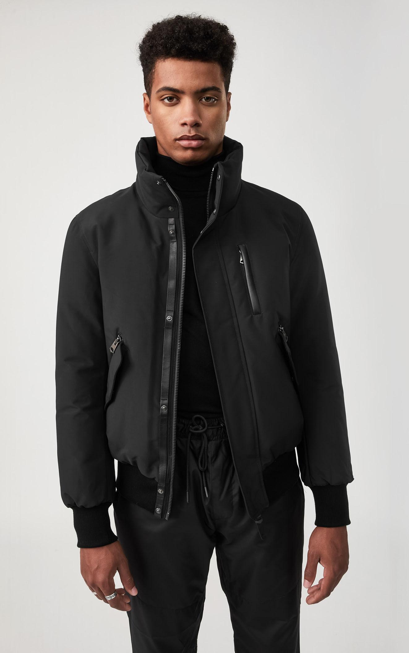 Mackage Leather Dixon Down Bomber Jacket With Removable Hooded Bib In ...