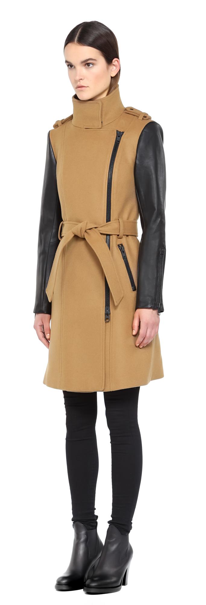 Women S Dale Xm Long Camel Winter Wool Coat With Leather Sleeves