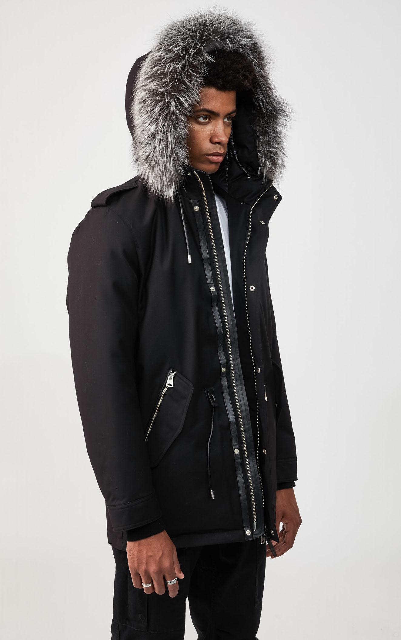 Mackage Leather Seth Fur-lined Military Parka With Removable Silverfox Fur In Black - Men for 