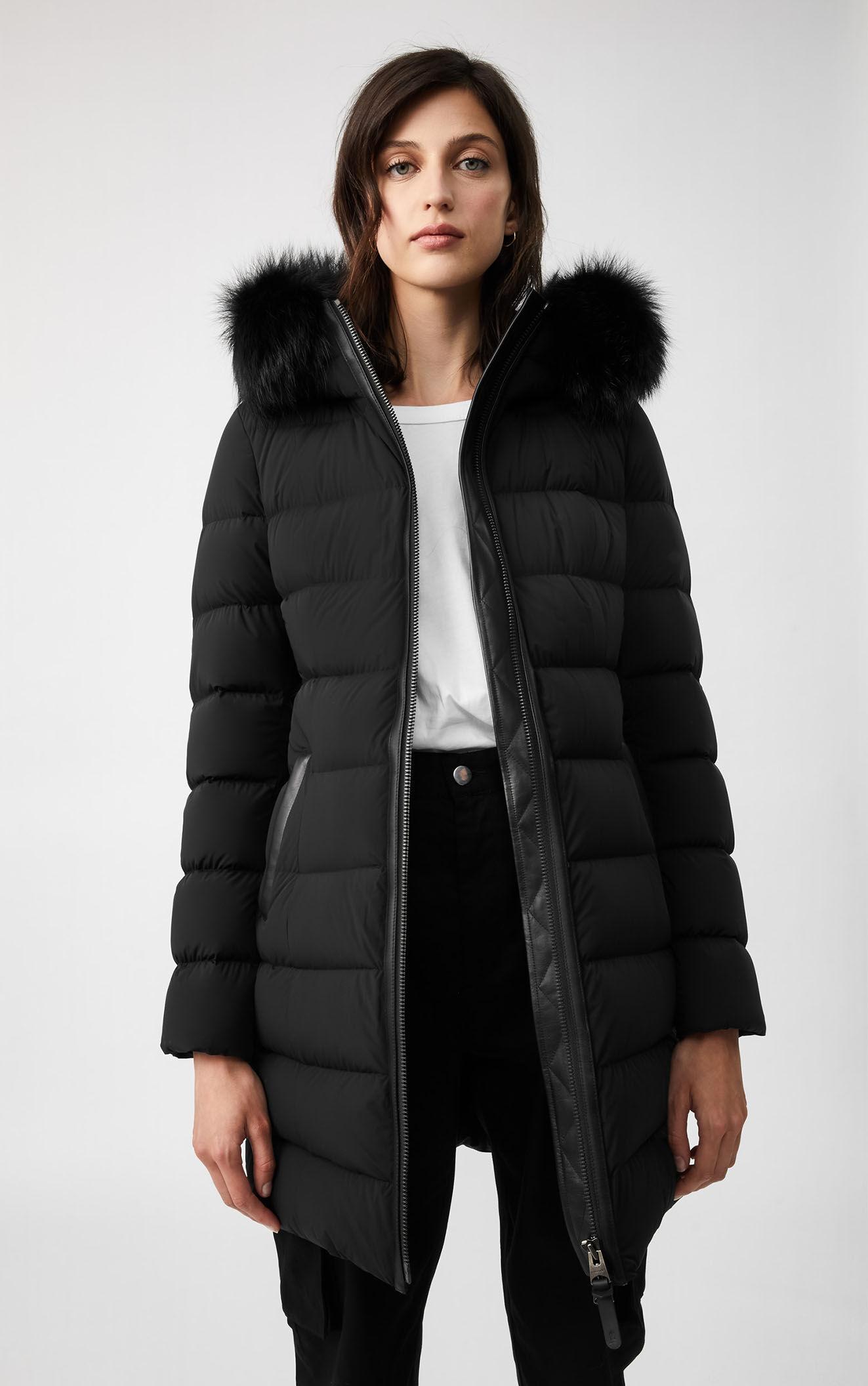 Mackage Leather Calla Down Coat With Removable Silverfox Fur Trim In ...