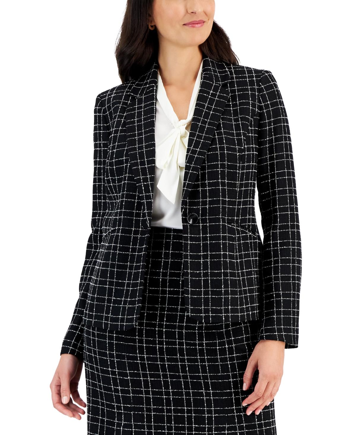 Kasper Plaid Notch-collar One-button Blazer in Black