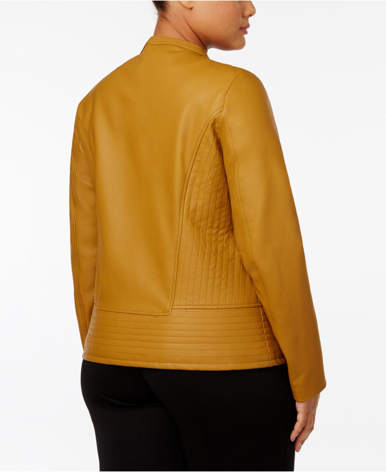 Alfani Plus Size Faux-leather Collarless Jacket - Lyst