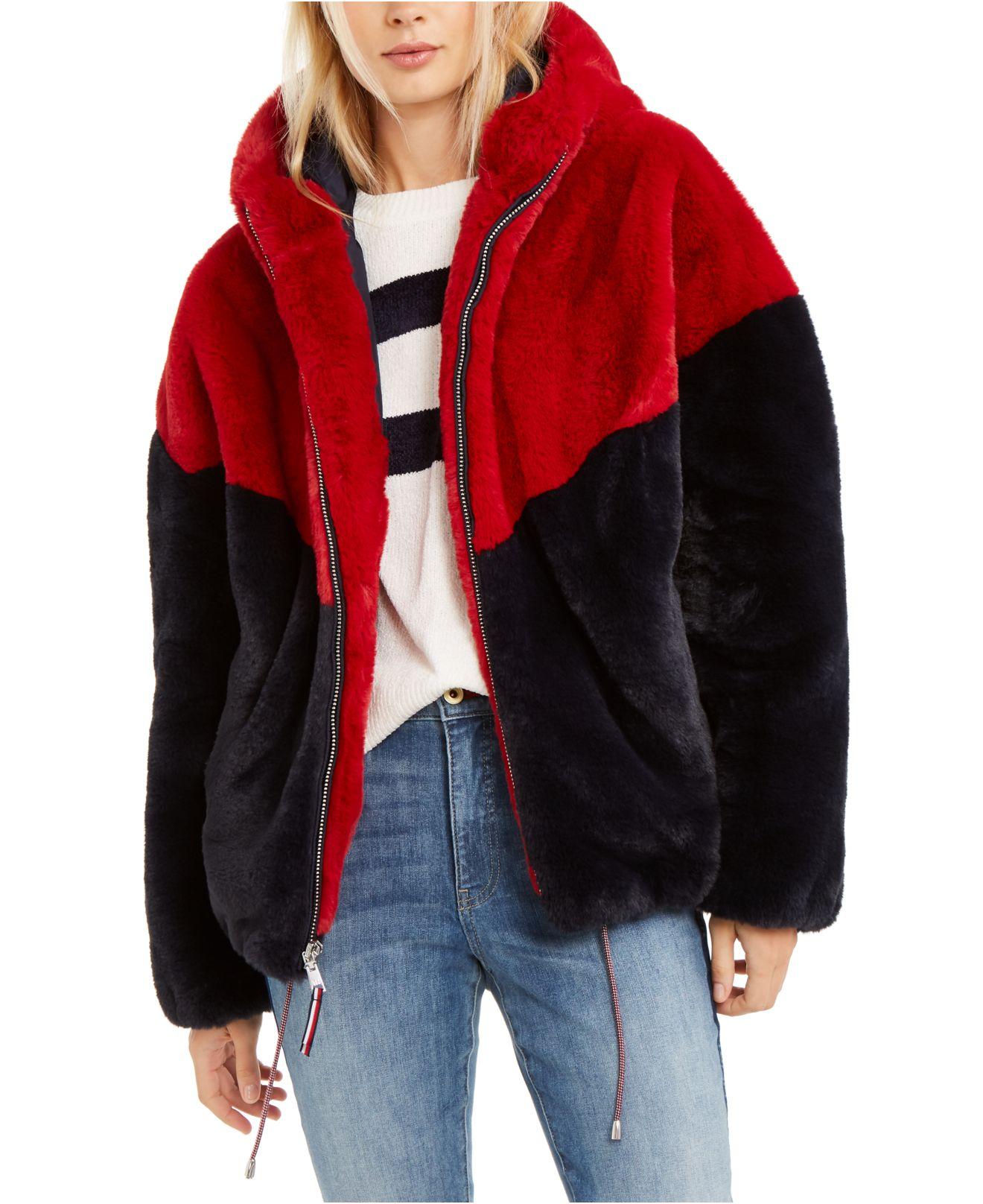 Tommy Hilfiger Hooded Faux-fur Teddy Jacket, Created For Macy's in  Crimson/Navy (Red) - Lyst