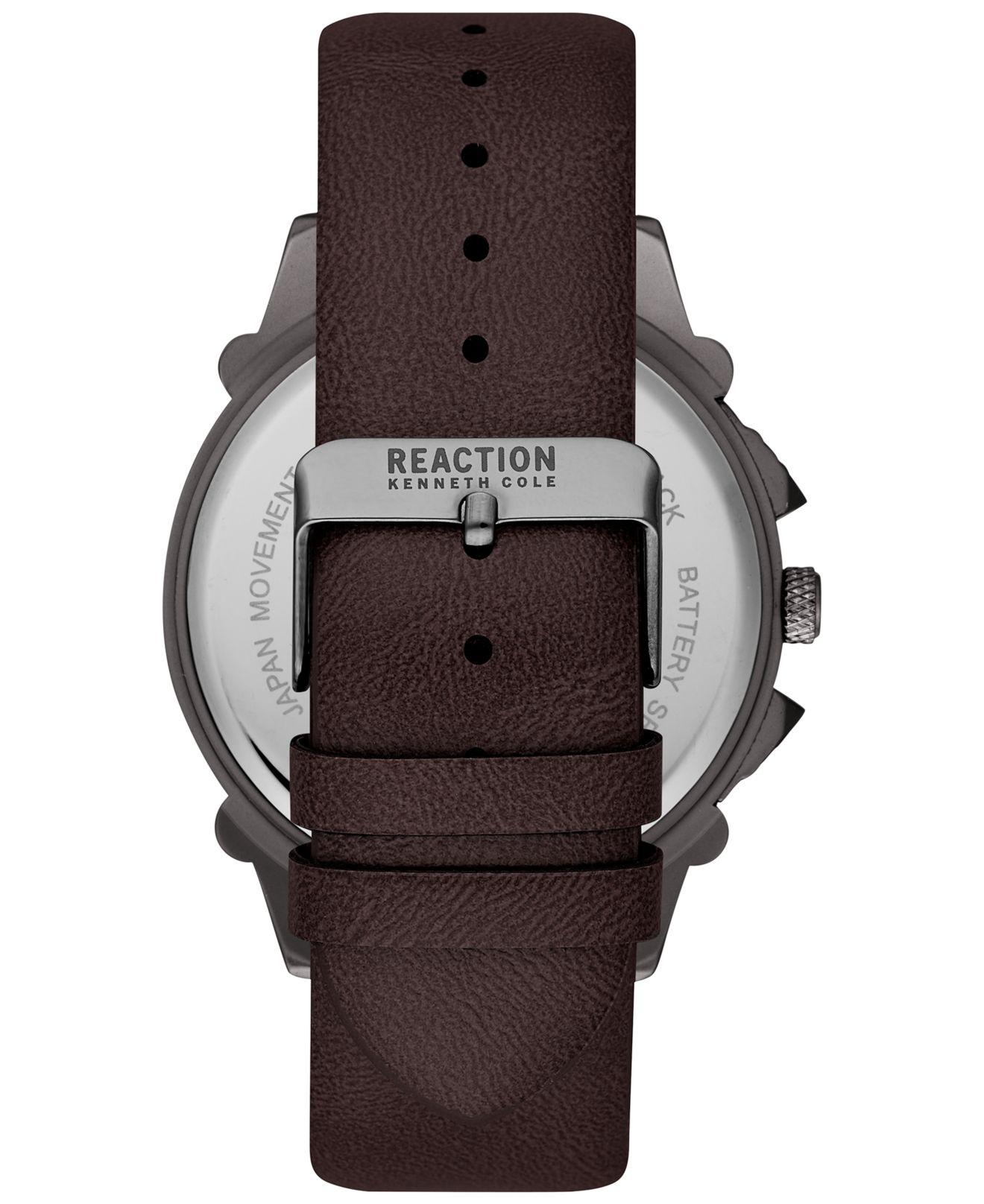 Cole Reaction Men's Brown Fauxleather Strap Watch 49mm