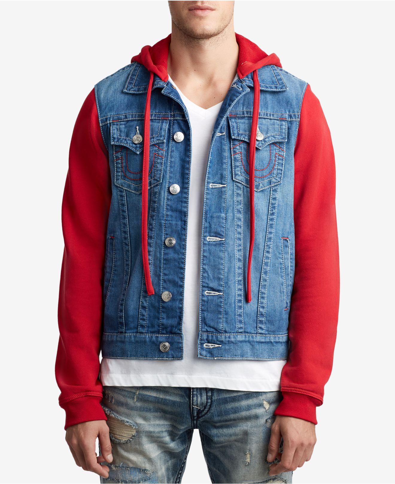 True Religion Cotton Fleece Denim Jacket in Red Blue (Blue) for Men Lyst