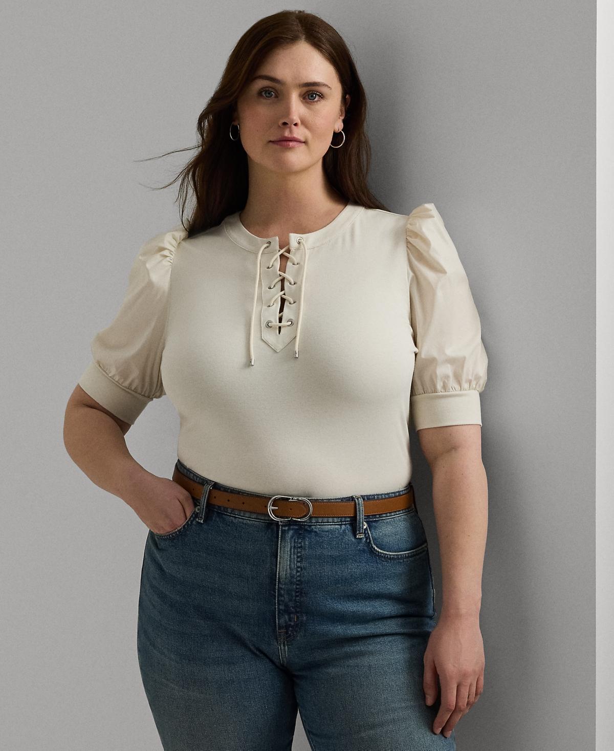 Lace up puff sleeve top hotsell