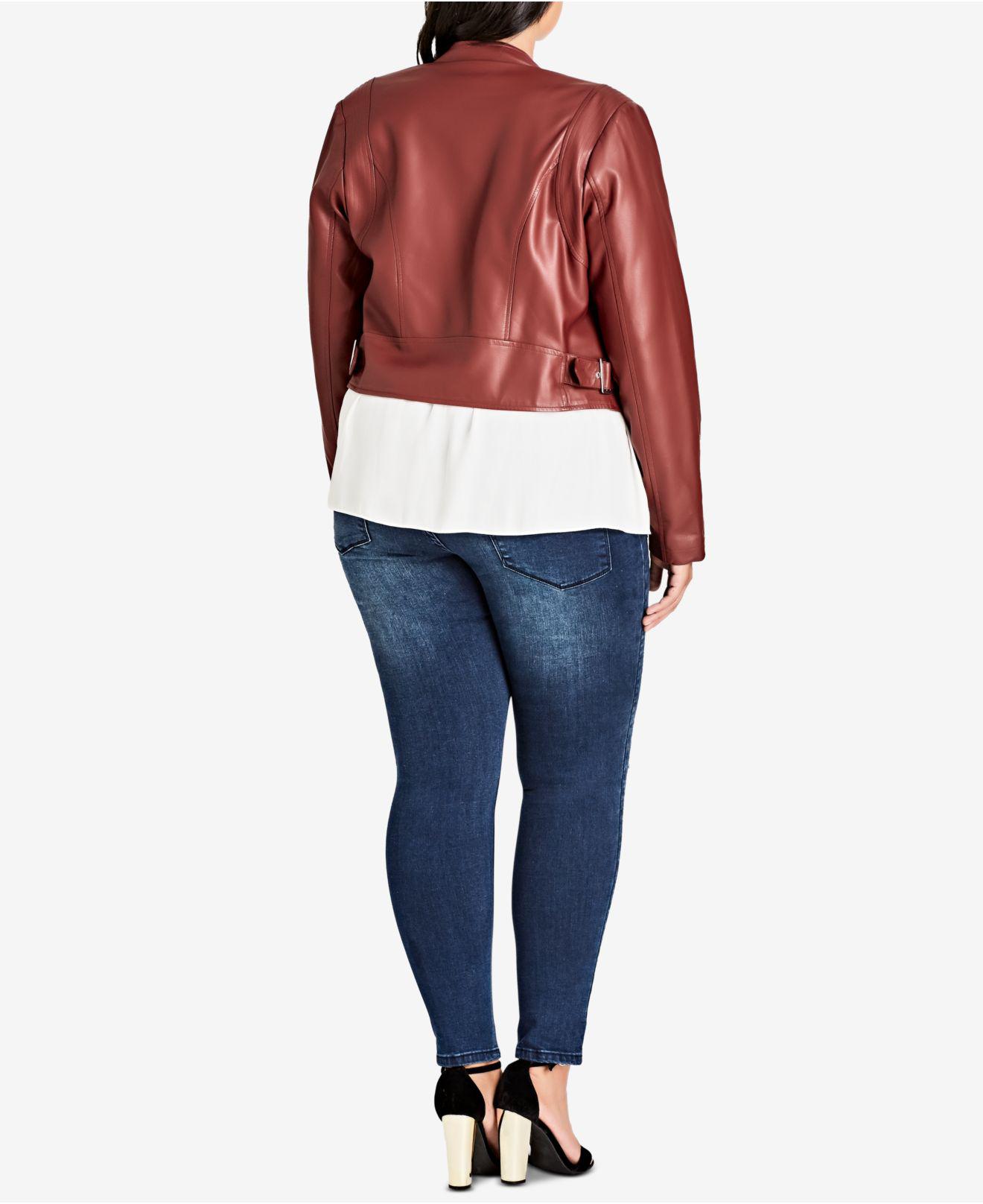 plus size cropped faux leather jacket