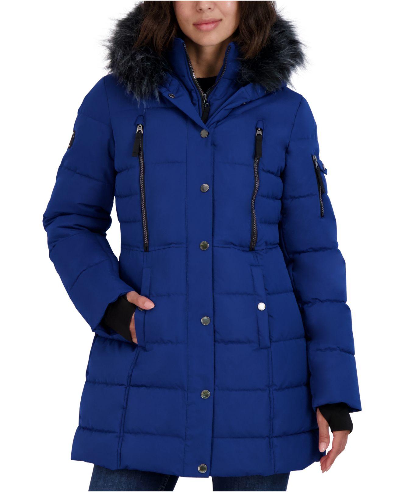 Nautica Faux-fur-trim Hooded Puffer Coat in Cobalt (Blue) | Lyst