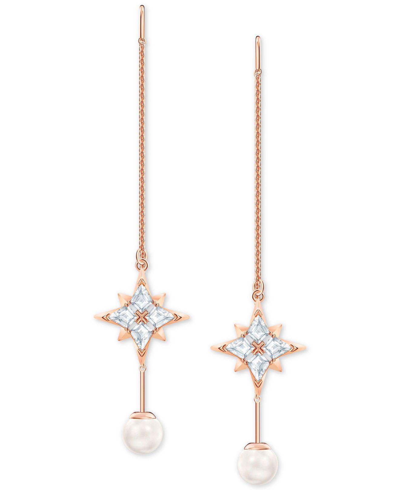 Swarovski Rose Gold-tone Imitation Pearl & Crystal Star Threader Drop  Earrings in White | Lyst
