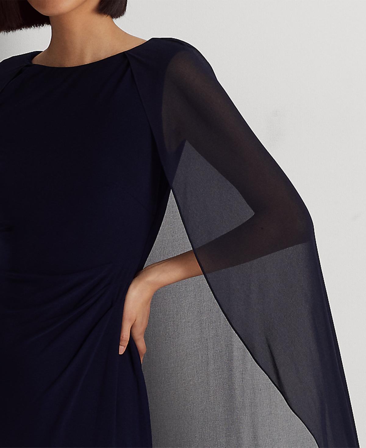 Ralph Lauren CAPE ワンピース BLUE Ralph Lauren Georgette-cape Jersey Gown in Blue | Lyst