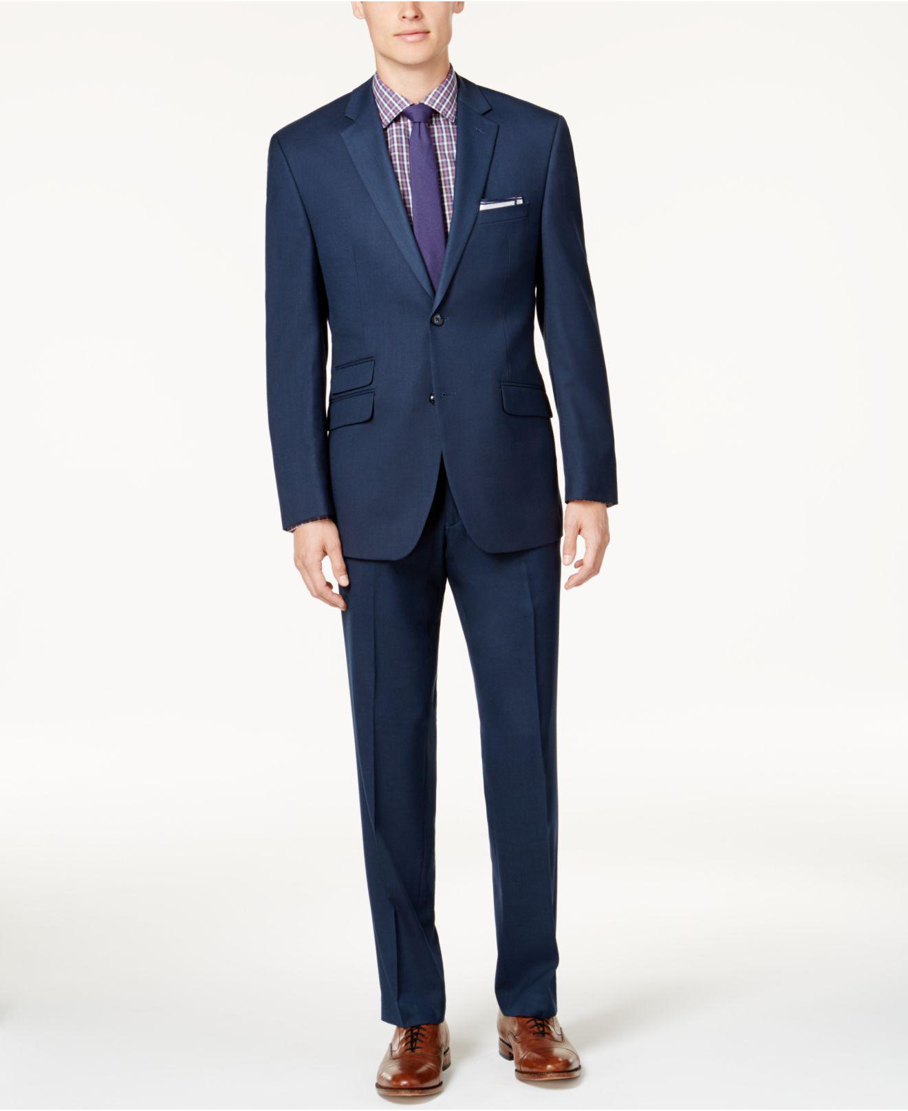 Perry Ellis Synthetic Men's Slim-fit Blue Sharkskin Suit for Men - Lyst