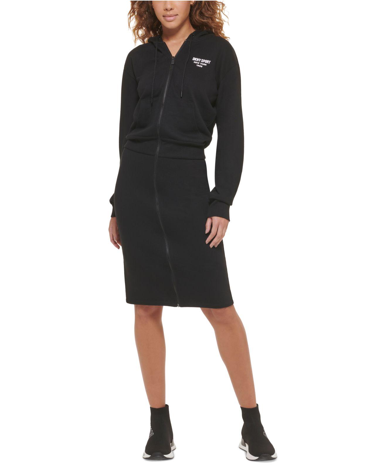 DKNY Performance Zipfront Logographic Hoodie Dress in Black Lyst
