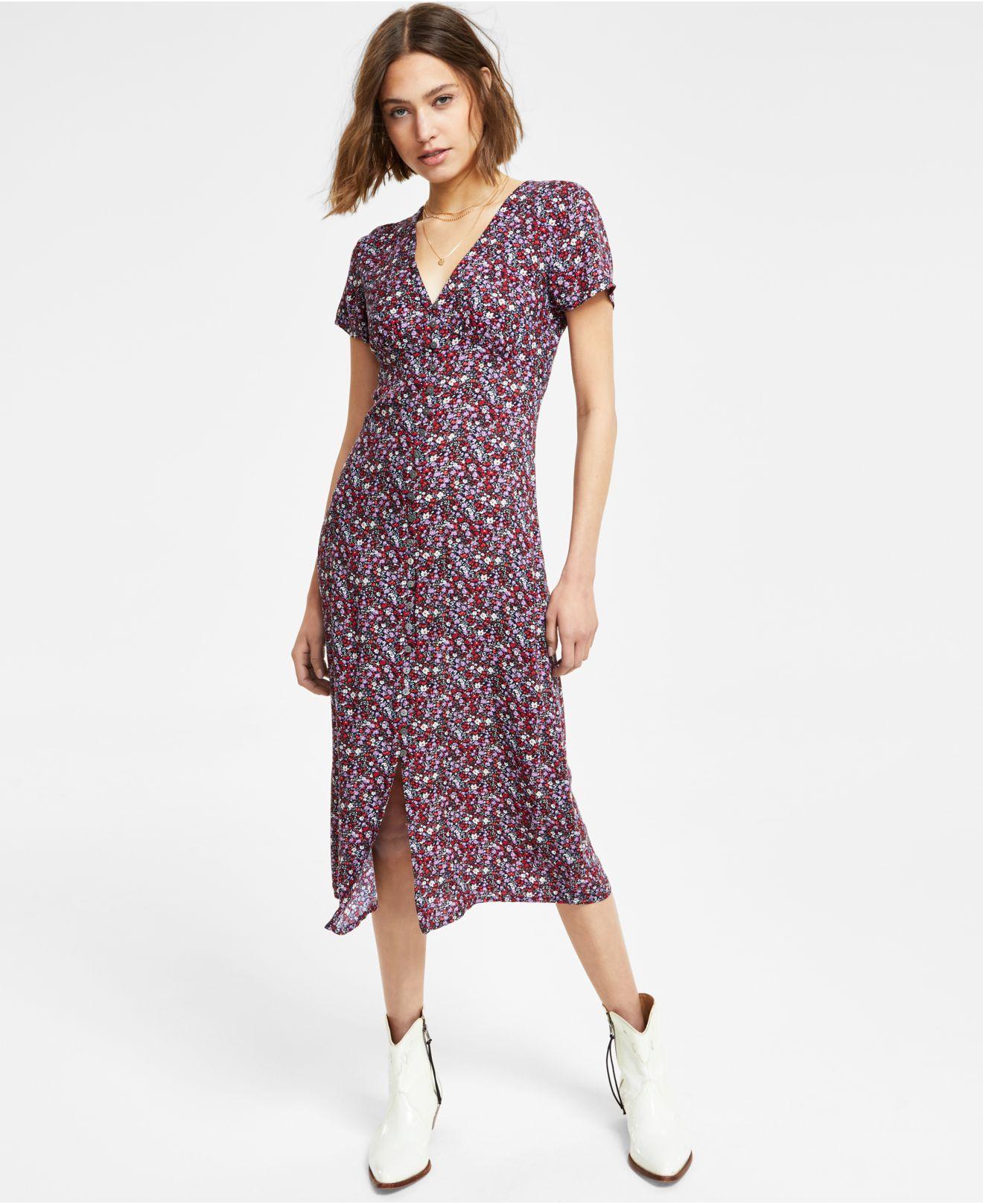 Lucky Brand Floral Button-front Midi Dress in Purple | Lyst