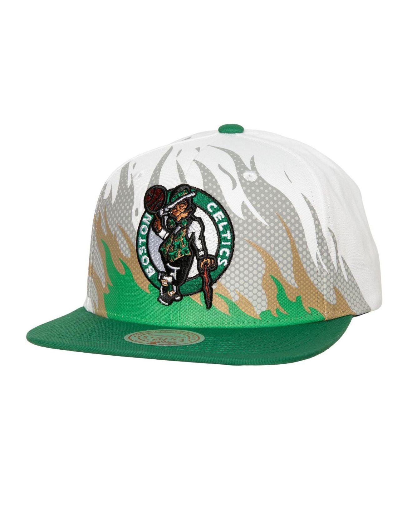 Men's Mitchell & Ness White/Kelly Green Boston Celtics Hardwood Classics  Paintbrush Snapback Hat