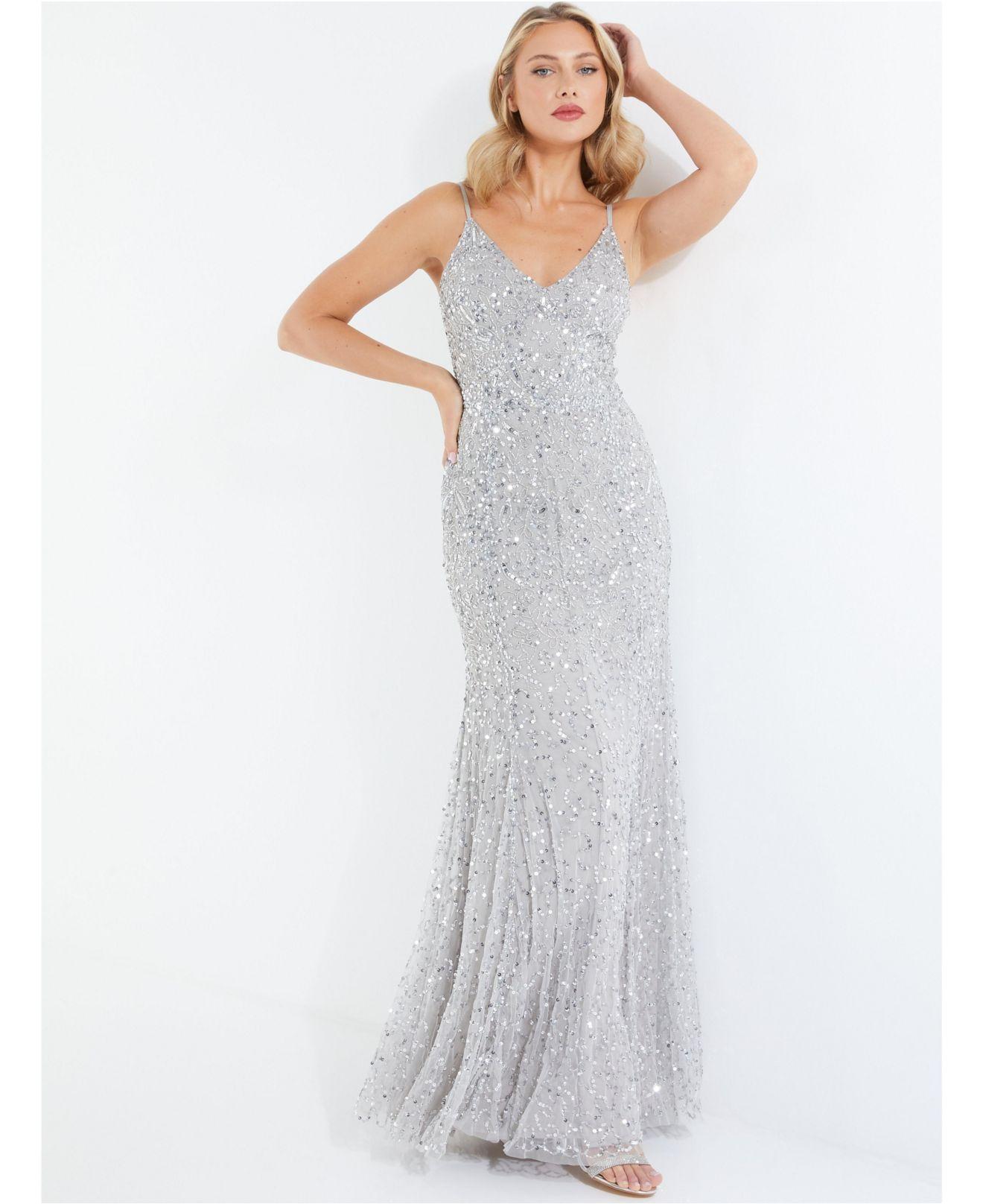 Quiz Silver Beaded Fishtail Maxi Dress in White Lyst