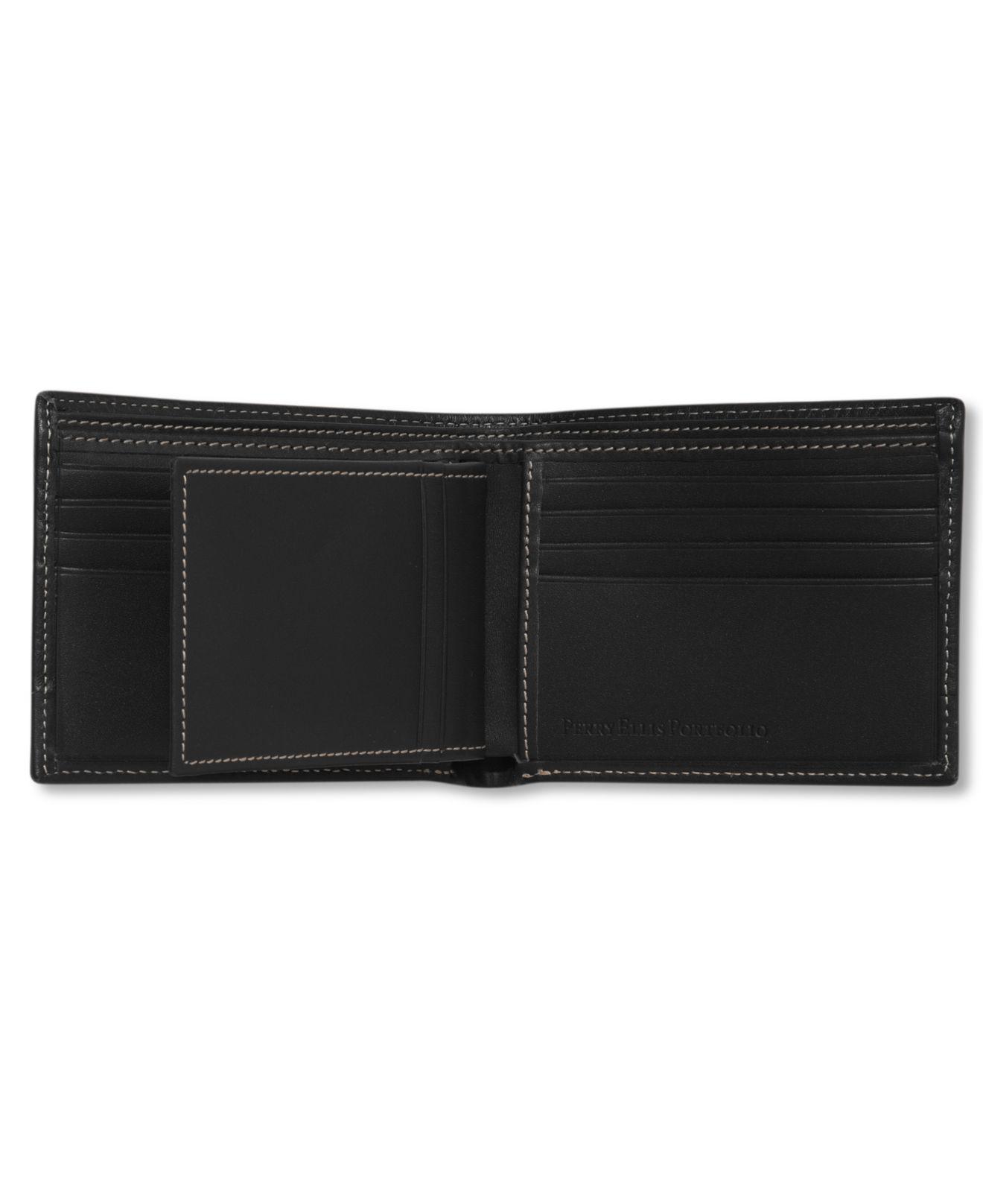Perry Ellis Premium Leather Sheridan Bifold Wallet in Brown (Black) for ...