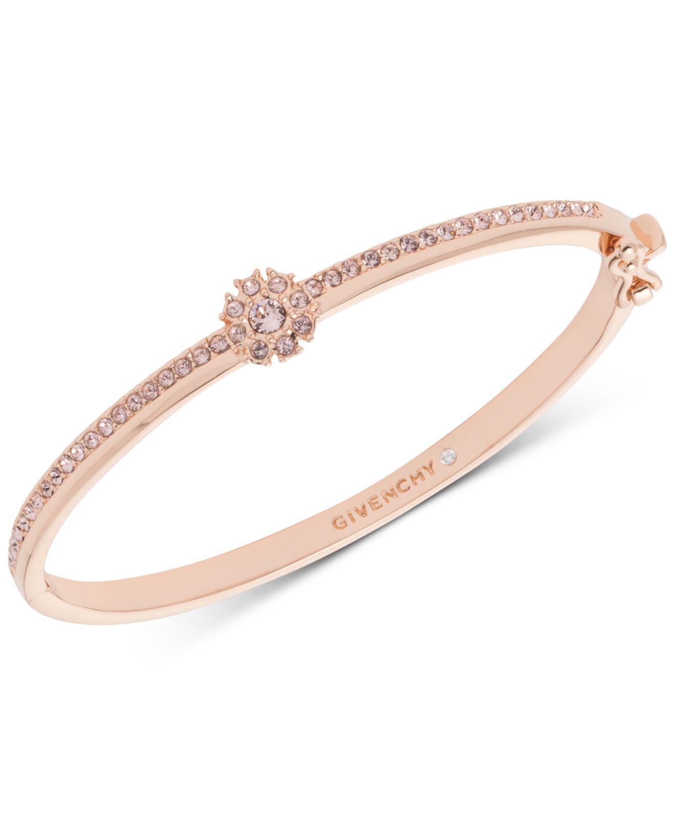 Givenchy Crystal Flower Hinged Bangle Bracelet in Rose Gold (Metallic