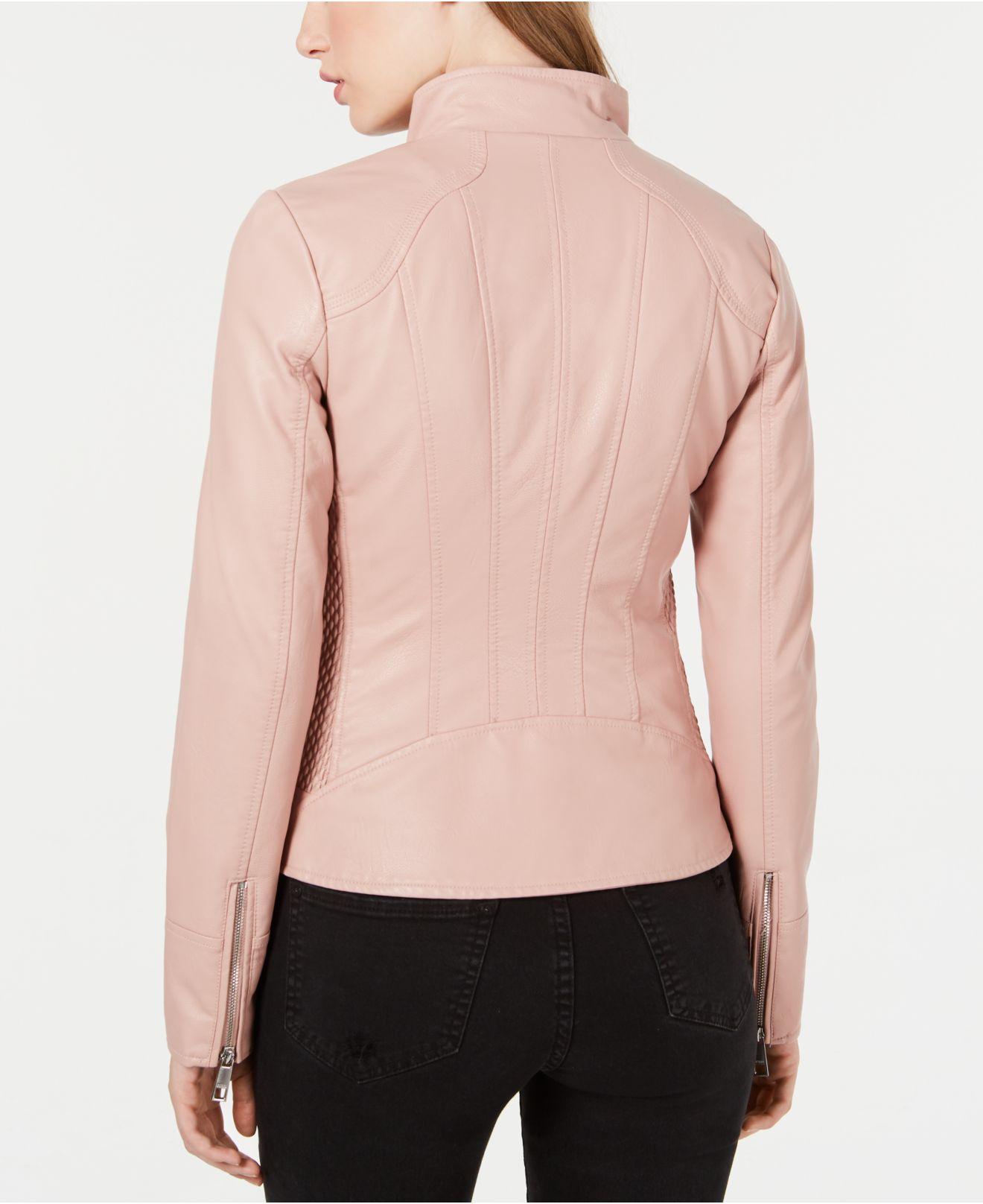 Guess Front Zip Faux-leather Jacket in Dusty Pink (Pink) - Lyst