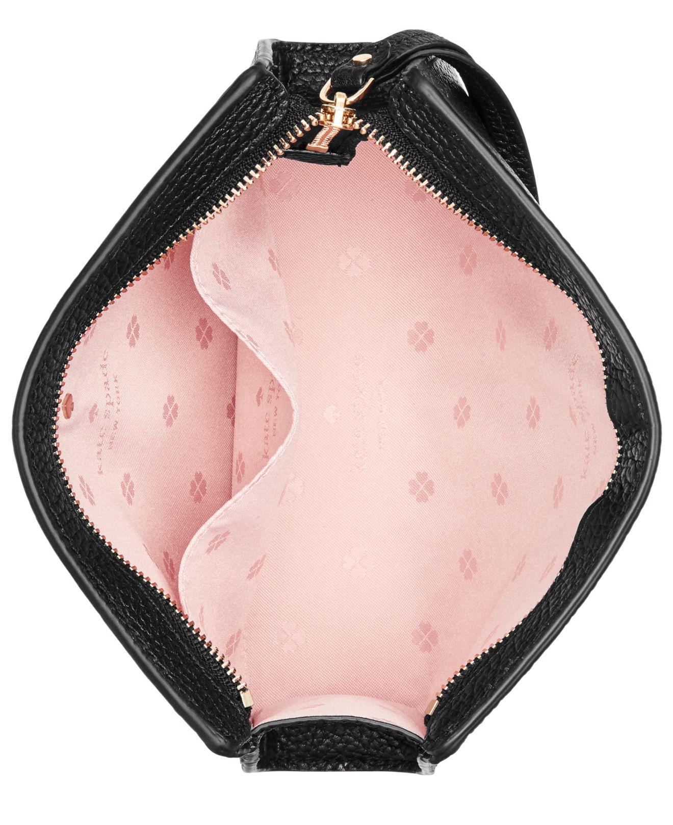 Kate Spade Polly Medium Pebble Leather Wristlet in Black/Gold (Black