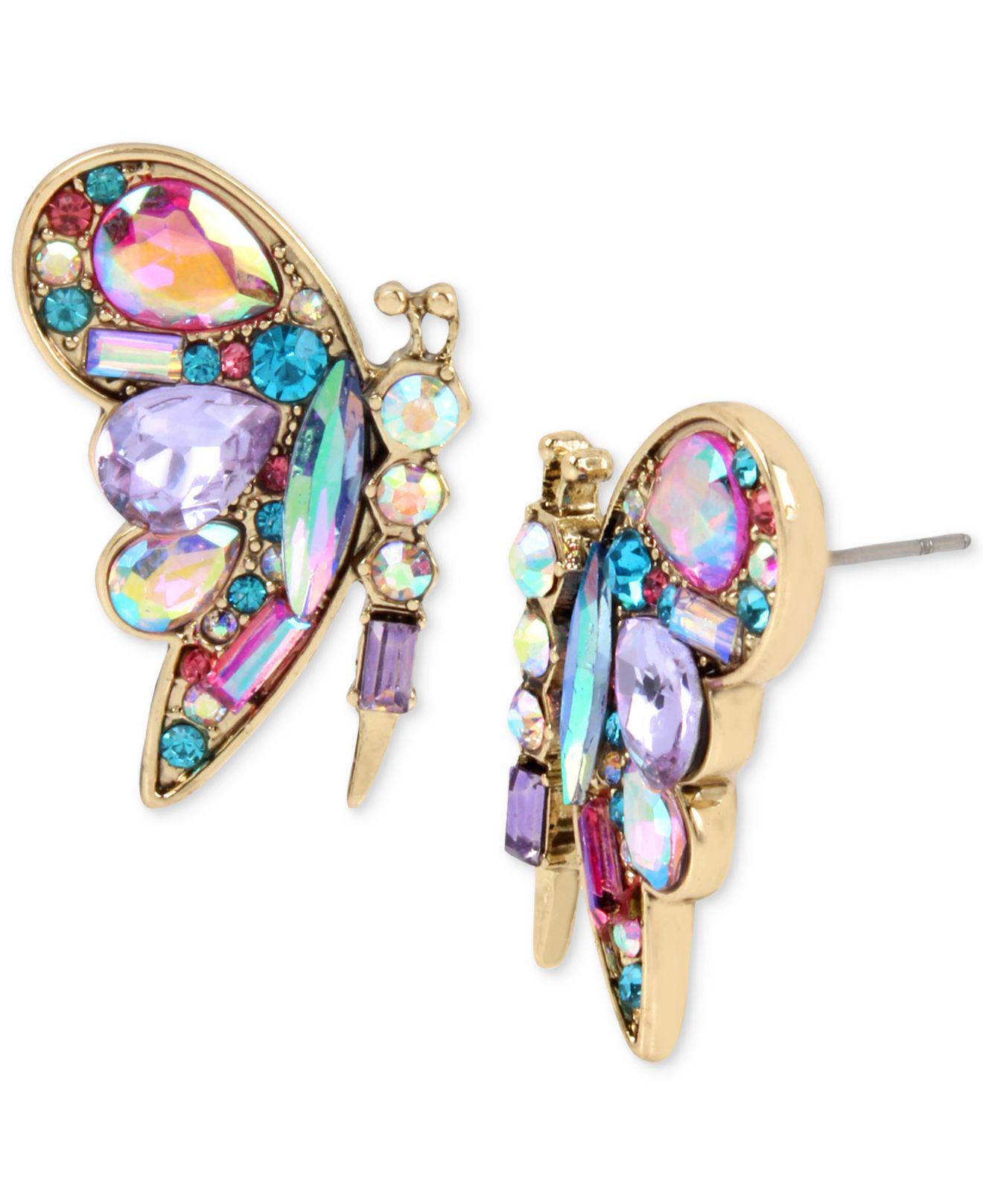 Betsey Johnson Goldtone Multistone Butterfly Stud Earrings Lyst